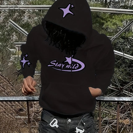 Y2K Star Graphic Hoodie Men Vintage Stay Wild Letter Hooded Sweatshirt streetwear  hoodies men clothing promo