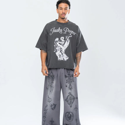 2026 Summer Inaka Power New Men's and Women's CRUCIFIX Running Oversized Casual Street Y2K Casual Grey Sports Pants