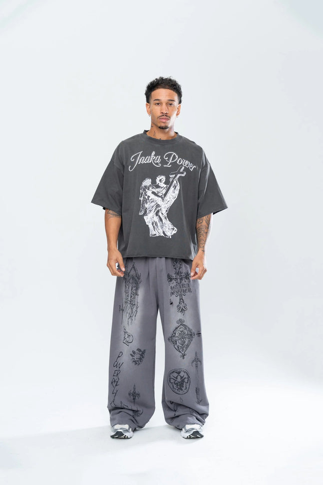 2026 Summer Inaka Power New Men's and Women's CRUCIFIX Running Oversized Casual Street Y2K Casual Grey Sports Pants
