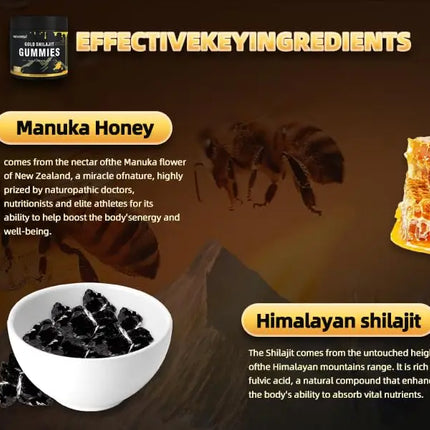 Gold Shilajit Gummies - Immune Support, Promotes Brain and Heart Health, Anti-aging, Benefits for Overall Well-being