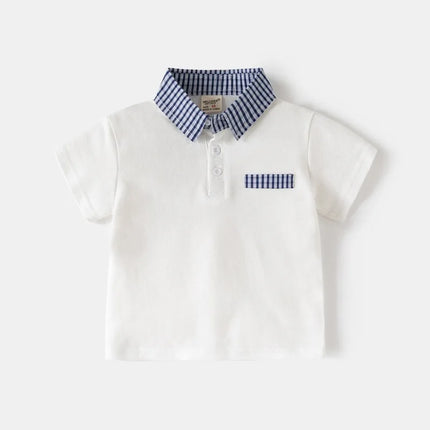 HoneyCherry New Summer Boys' Polo Shirt, Cotton Color - Block Spliced Short - Sleeve Lapel Top for Toddlers
