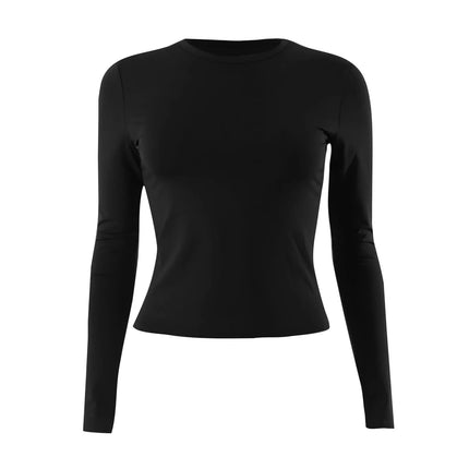 Women Fashion Casual Long Sleeve T-Shirt Lady Minimalist Style Solid Color Round Neck Top Female Casual Skinny Daily Clothes