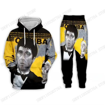 New Men Hoodie Pant Set Movie Scarface 3d Print Set Men Women Fashion Hoodie + Sweatpants 2Pcs Sets Sport Tracksuit Tony Montana
