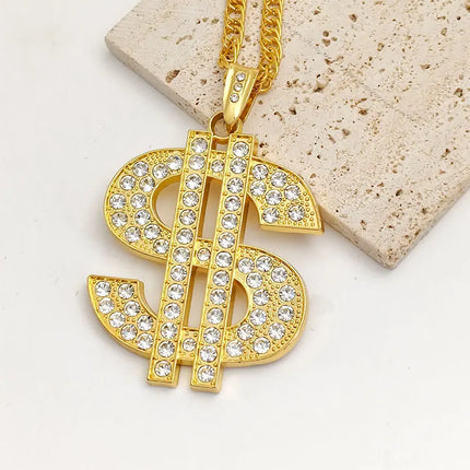 FTCY Gold Color Plated Chain for Men with Dollar Sign Pendant Necklace Hip Hop Dollar Necklace Music Festival Party Gift Jewelry