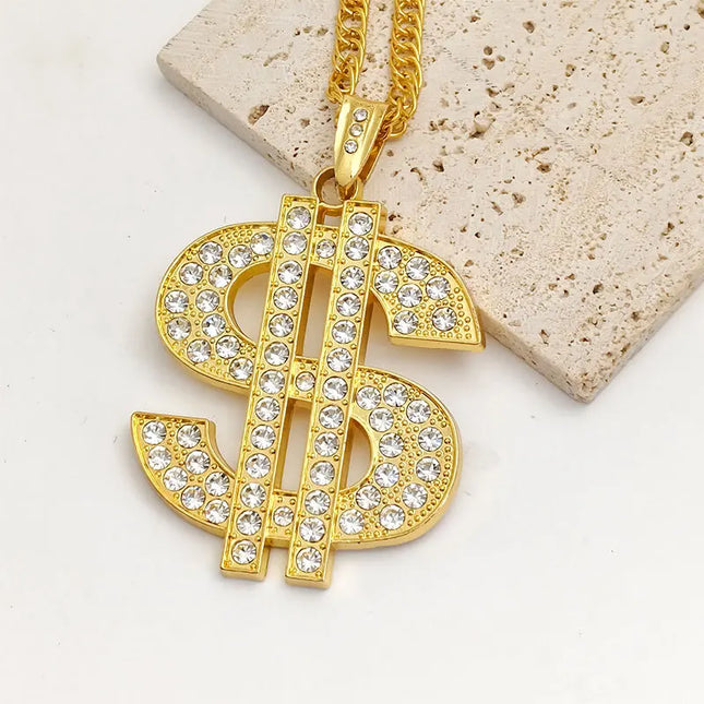 FTCY Gold Color Plated Chain for Men with Dollar Sign Pendant Necklace Hip Hop Dollar Necklace Music Festival Party Gift Jewelry