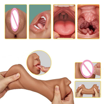 3in1 Band teeth mouth vagina anal plug male masturbator cup deep throat silicone dildo moves masturbation pleasure toys for men