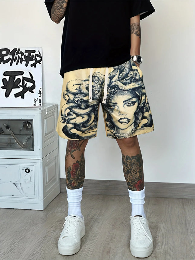 2026 Model Men's Casual Shorts, with Medusa Print, Trendy Street Style, Quick-drying and Breathable, Suitable for All Seasons.
