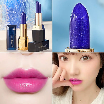 Color Changing Blue Rose Lipstick - Mood Lip Balm Long Lasting Non-Transfer Kiss Proof Lip Makeup