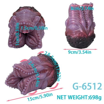 SHAZ Fantasy Purple Dragon with Breast Shaped Masturbator, Body-Safe Platinum Silicone Dual Channel Stroker, Male Pleasure Toy