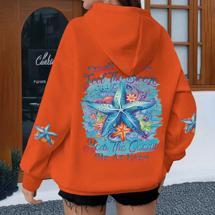 New Hawaiian Flower Print Creative Letter Hoodies Women's Long Sleeve Streetwear Ocean Beach Series Female Hoodie Gifts