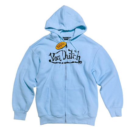 Retro American Baby Blue Fleece Lined Zipper Hoodie Oversized Coat Large Size Trendy Outerwear Comfortable Cotton Polyester B...