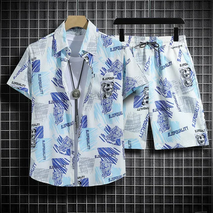 Summer Short Sleeve Flower Shirt Men's Beach Sets Hawaiian Island Style Retro Handsome Casual Thin Shirt Hawaiian Shirt