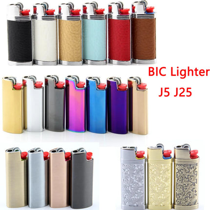 Series Dolphin Metal Case Covered Leather Shell for France Small BIC Lighter j5 J25