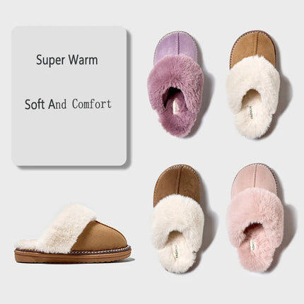 Evshine 2024 New Women Fuzzy Warm Slippers Faux Fur Cotton Slippers Fluffy Non-Slip Slides Winter Fashion Women Cozy House Shoes