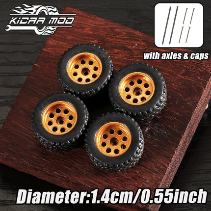 1/64 Off-Road Model Car Wheels with Rivets - 14mm Tyres for Diecast Model Cars, Pickup Trucks, 1:64 Scale - 1 Set (4pcs)