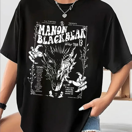 Women's Throne of Glass Dark Dragon T-Shirt - Soft Casual Short Sleeve Round Neck Top with Book Series Art Print
