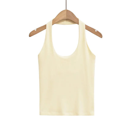 ETJ 2025 New Product: Women's Sexy Hot Girls Outfit - Halter Neck, Stretchy, Slim Fit, Backless, Versatile, Solid Color Top