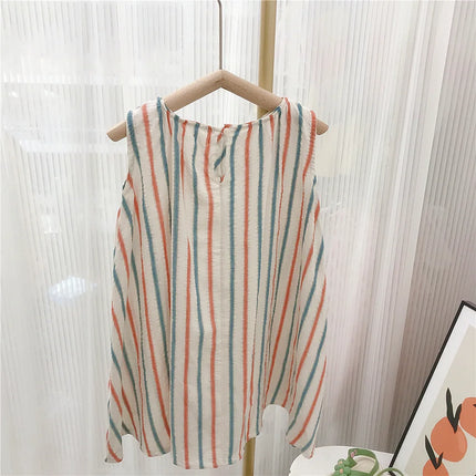 Summer Toddler Siblings Attire Turn Down Collar Top Striped Shorts Infant Boy Suit Loose Sleeveless Retro Dress Baby Girl Outfit