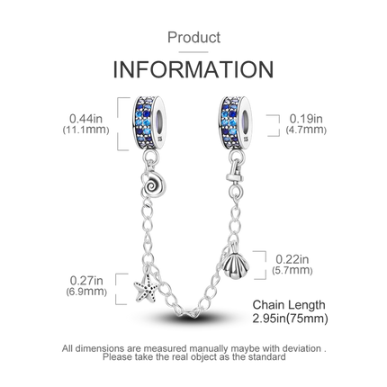 Sparkling Clear Silver Safety Chain 925 Sterling Silver Safety Chain Charm Beads Fit Original Bangle Bracelet DIY Jewelry