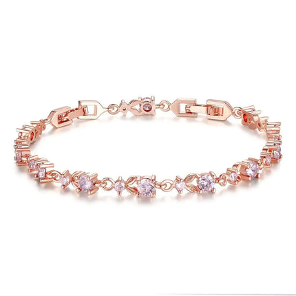 BAMOER Luxury Rose Gold Color Chain Link Bracelet for Women Ladies Shining AAA Cubic Zircon Crystal Jewelry JIB013
