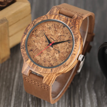 Unique Irregular Pattern Display Wood Watches Quartz Timepiece Men's Genuine Leather Casual Hot Fashion Male Wooden Clock reloj