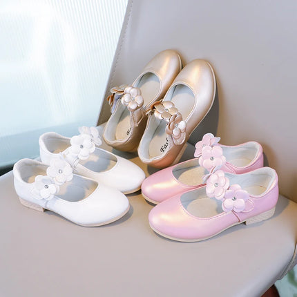 Autumn Girl's Mary Janes Appliques Low Heel Beautiful Kids Princess Shoe Three Colors Pointed Toe Breathable Children Shoe 26-36