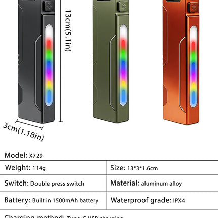 EDC Flashlight Magnetic UV Black Light RGB Side Light Pen Clip Waterproof for Outdoor Inspection Money Detecting Daily Carry