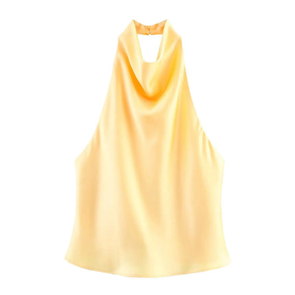 JNLEAOG Autumn New Women's Fashion Design Silk Satin Feel Hanging Neck Dress European Sleeveless Slim Fit Polyester Velvet