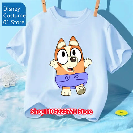Autumn Winter Bluey Short Sleeve T-Shirt Kids Printed Top Soft Cartoon Tee Comfortable for Boys Girls