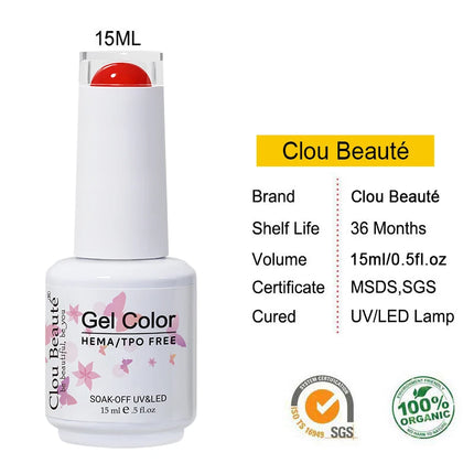 Clou Beaute 15ml Nail Gel Polish Vernis Semi Permanent UV LED Lamp Lakiery Hybrydowe Hema Free Red Nail Art Gel Lacquer Gel
