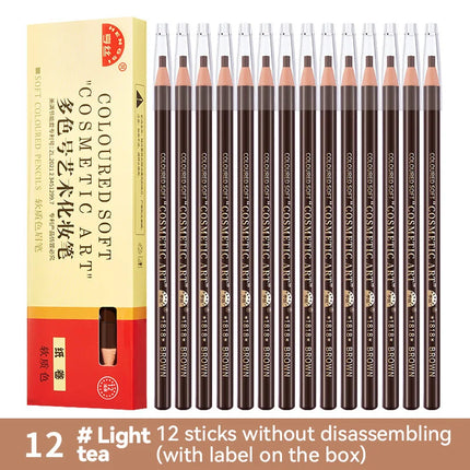 12PCS High Quality Pull Eyebrow Pencil Black Leather Makeup Wild Line Eyebrow Pencil Waterproof Hard Core Flat Head Pencil