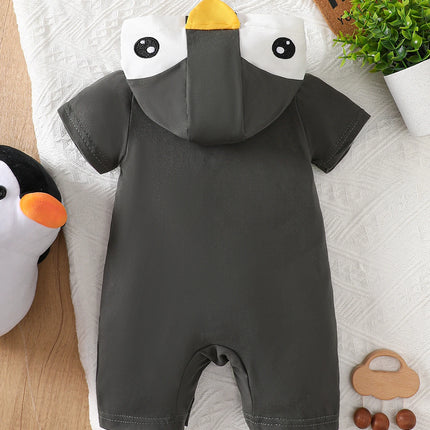 IURNXB Infant Cartoon Penguin Hooded Romper Short Sleeve Baby Boy Girl Onesie Cute Newborn Outfit Summer 1-18M