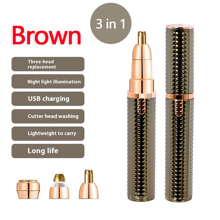 3 in 1 Lipstick Shaver Women Hair Removal Eyebrow Trimmer USB Rechargeable Body Facial Epilator for Bikini Legs Face