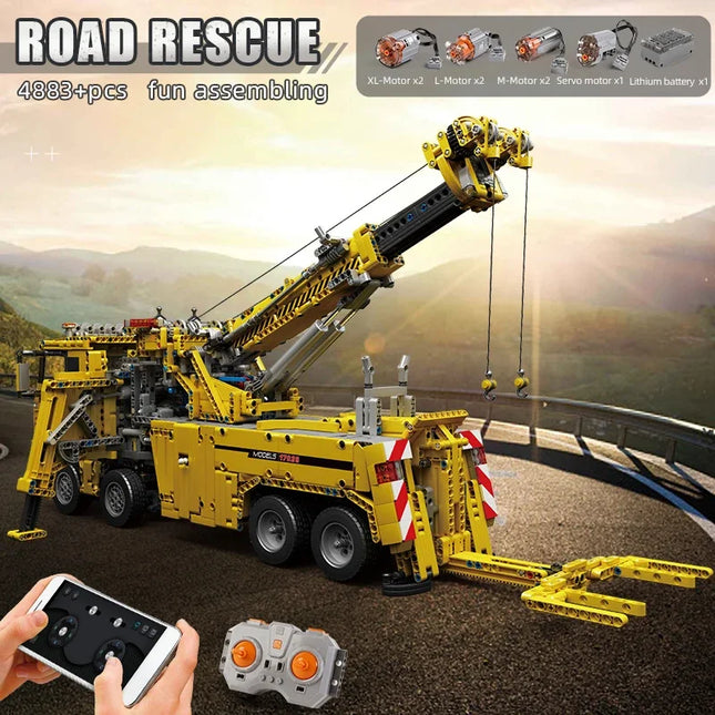 4886pcs Road Rescue Vehicle Building Block Set APP Red White Construction Heavy Truck Toy for Child Boy DIY Christmas Gift