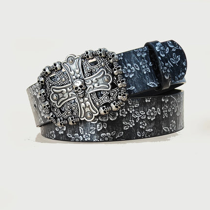 Luxury Designer Gothic Punk Belt for Men And Women Cross Buckle plus Size Silver Flora Black Waistband for Jeans Skirt Dress