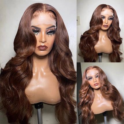Body Wave Chocolate Brown Lace Front Wigs Human Hair Pre Plucked Brazilian Brown Virgin Hair Glueless HD Frontal Wig For Women