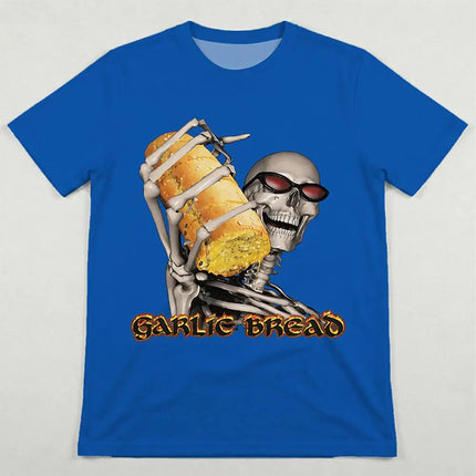 2026 New Garlic Bread Funny Meme Graphic T-Shirt Men's Women's Skull Pattern Print Tee Y2K Streetwear Fun Short-Sleeve Top
