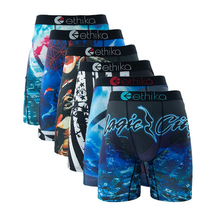 ETHIKA 6Pcs Men Underwear Boxer Breathable Mesh Crotch Man Underpants Plus Size Print Mens Panties Trunks Sexy Men's Boxershorts