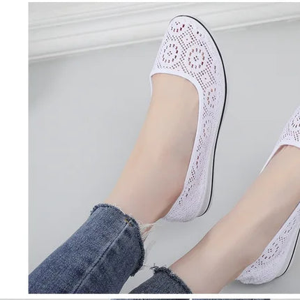 2025 new Summer Mid Wedge Heel comfortable shoes Lace Hollow Breathable Solid color Fashionable Women's Flat Shoes