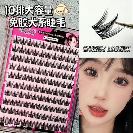 Glue-free Self-adhesive False Eyelashes Voluminous Fluffy Thick Natural Curling W-shaped Sunflower Lash Manga Eyes
