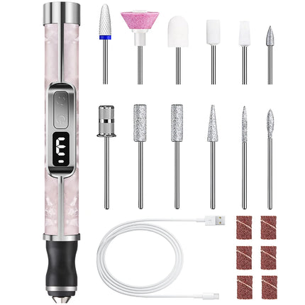 Wireless Electric Nail Grinder Nail Polishing Machine - 3 Modes, LED Display and 12 Drill Bits, Nail Polisher for Home Salon Use