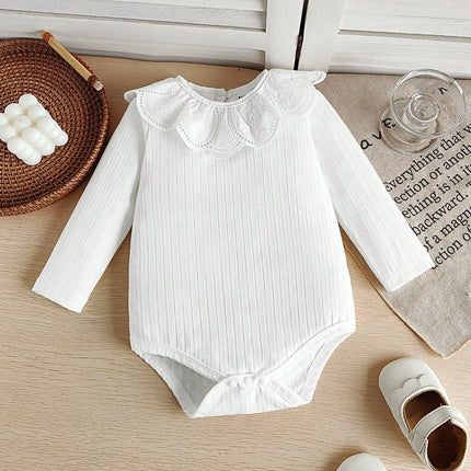 Spring New Simple Comfortable Casual Lace Collar Round Collar Long Sleeve Triangle Clothes Pit Strip Cute Baby Clothes