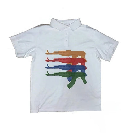 Fashion Trend Y2k Short Sleeve Printed Pattern Top Retro Summer Street Solid Color Polo T-shirt