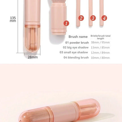 Portable Powder Blusher Brush With Cover 4 in 1 Travel Small Set Makeup Eye Shadow Telescopic Multi-Function Mini Makeup Tool