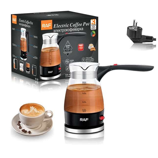 600W Electric Coffee Maker Turkish Coffee Pot Glass Italian Moka Pot Greek Turkish Coffee Machine Easy for Household Office Gift