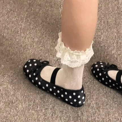Spring Butterfly-knot Women Dot Ballet Flats Comfort Shallow Elastic Band Shoes Ladies Eelgant Soft Sole Dress Mary Jane Shoes