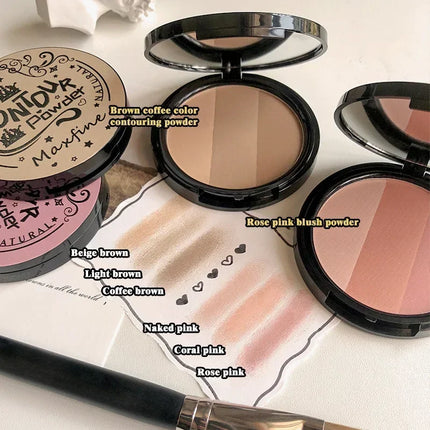 3 in1 Three Colors Powder Tray Blush Contouring Waterproof Long Lasting Delicate Natural Face Makeup