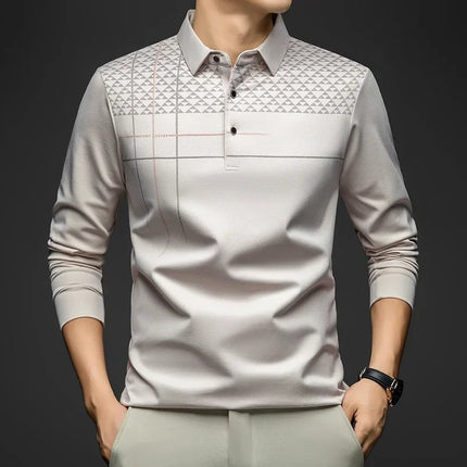 Formal Polo Tshirts Men Graphic Design Long Sleeve Shirt Collar Office Work Polo Tops Man Clothing