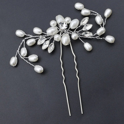 Elegant Pearl Crystal Hairpin Wedding Bridal U-shaped Metal Hair Comb Forks Hairstyle Clips Jewelry Accessories Design Tools