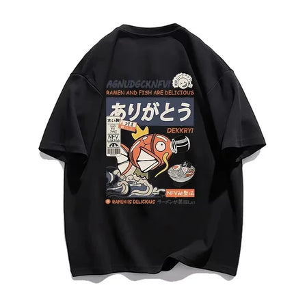 Parent-child T-shirt Pokémon King Carp Print Street Summer 2025 Casual Cotton Top Japanese Urban Style Daily Short-sleeved Top